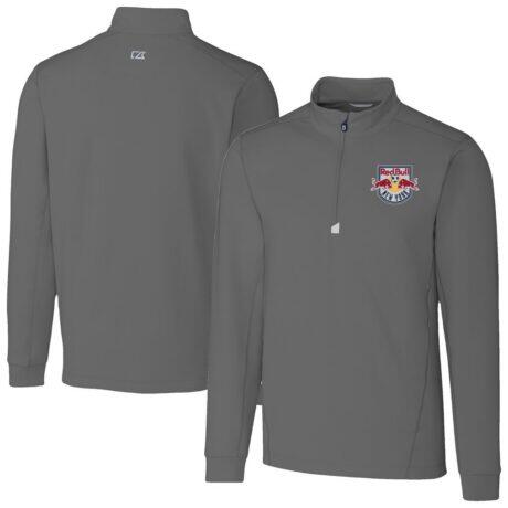 New York Red Bulls Cutter & Buck Traverse Stretch Eco Quarter-Zip Pullover Top - Gray - Front View