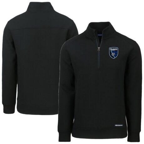 San Jose Earthquakes Cutter & Buck Roam Eco Recycled Tri-Blend Quarter-Zip Sweatshirt - Black - Front View