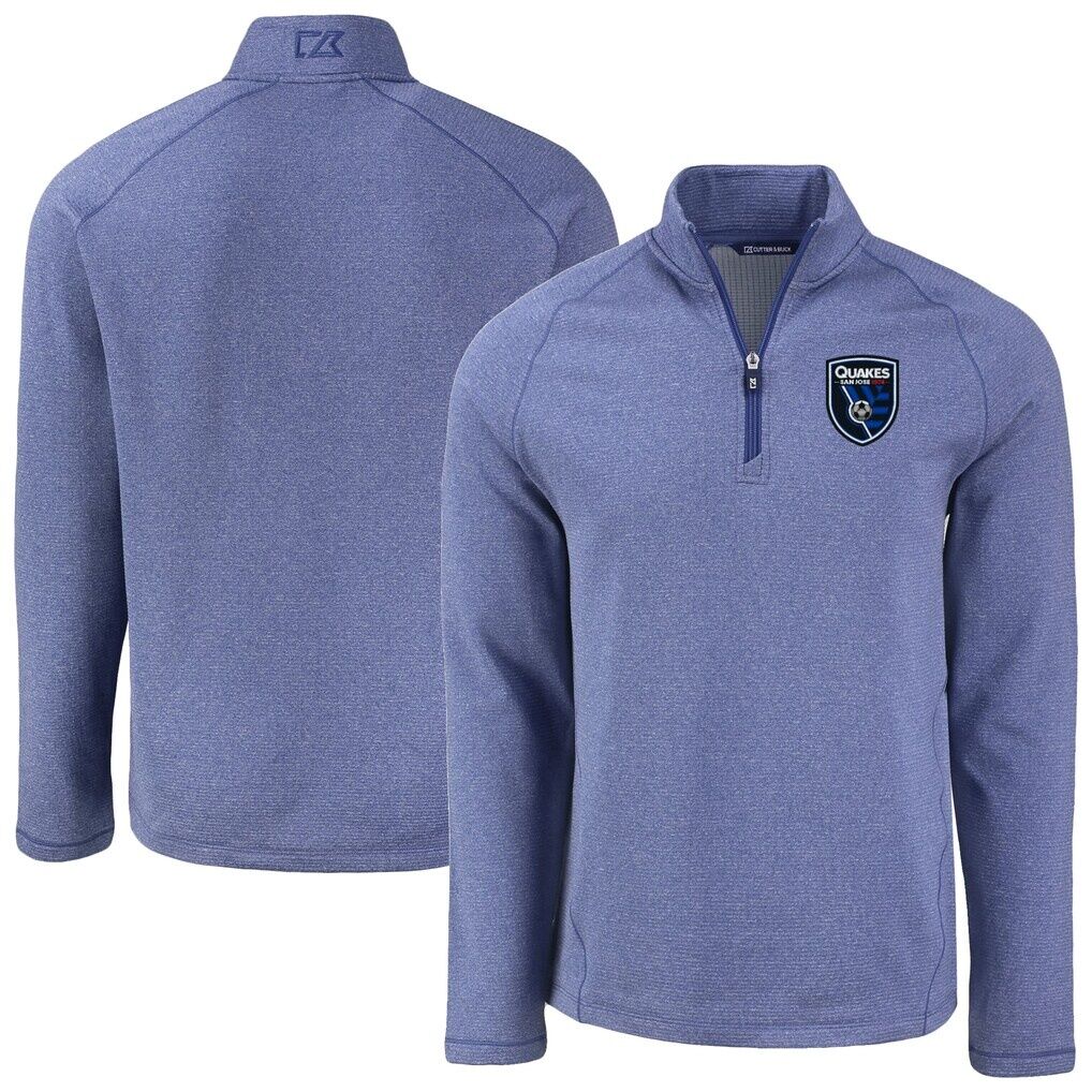 San Jose Earthquakes Cutter & Buck Peshastin Eco Fleece Recycled Raglan Half-Zip Top - Heather Blue