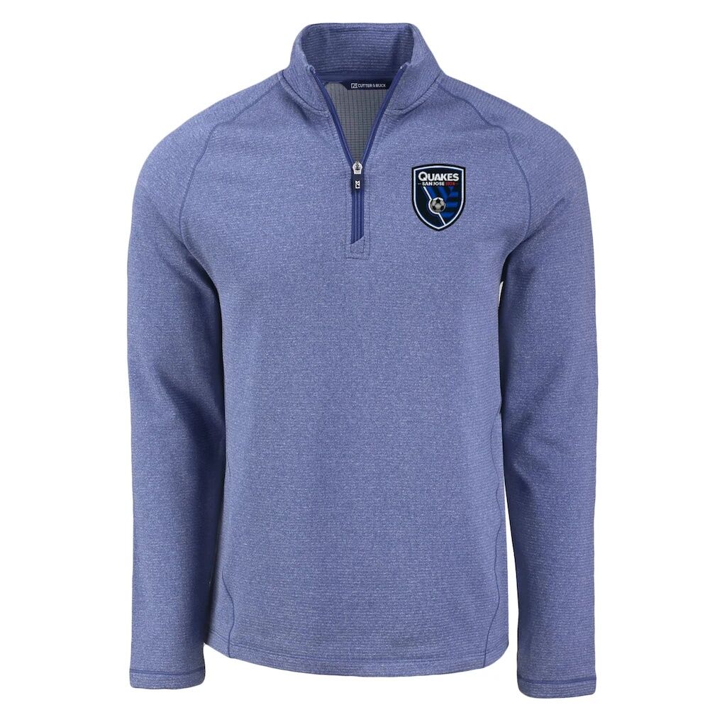San Jose Earthquakes Cutter & Buck Peshastin Eco Fleece Recycled Raglan Half-Zip Top - Heather Blue