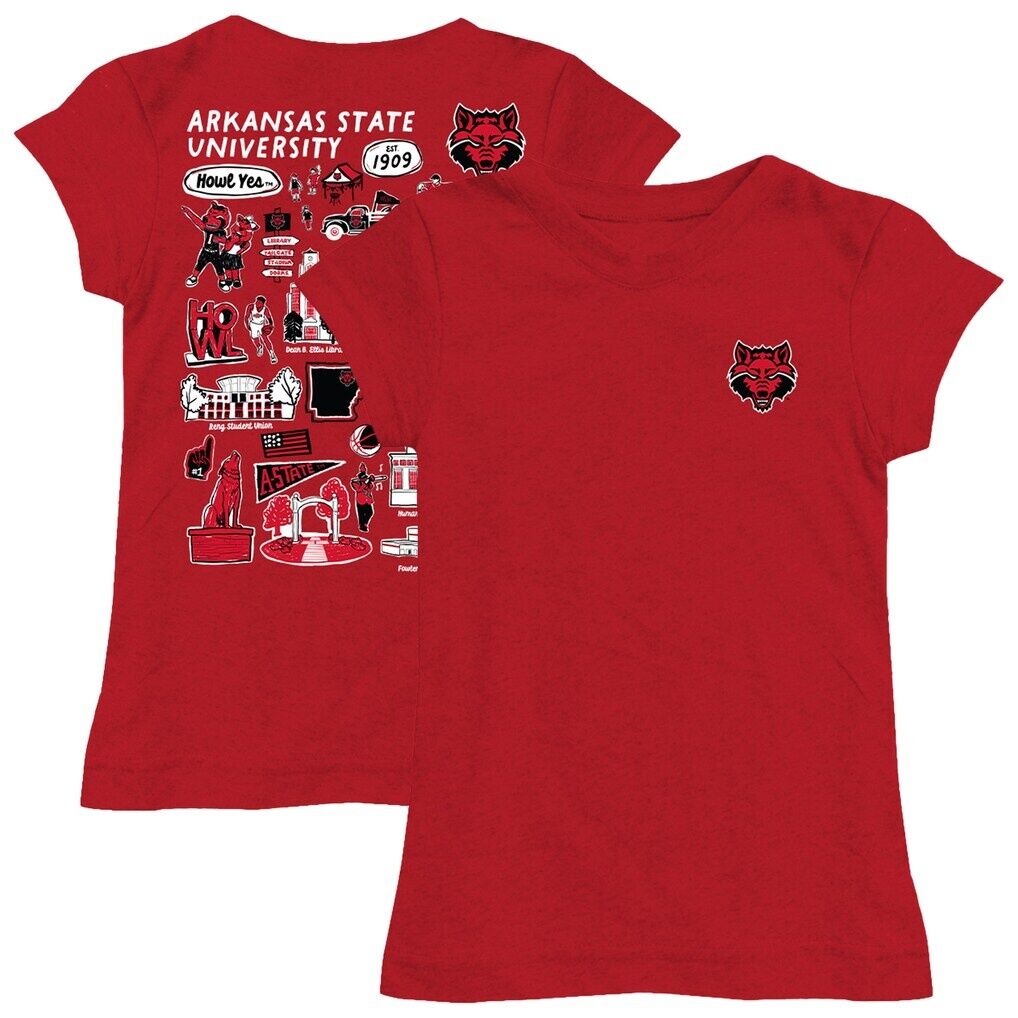 Arkansas State Red Wolves Vive La Fete Youth Impressions Artwork Fitted T-Shirt - Scarlet