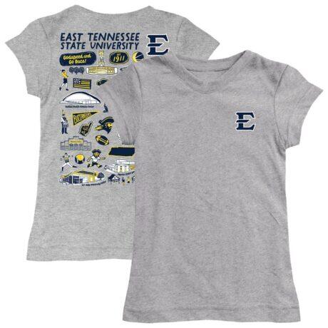 ETSU Buccaneers Vive La Fete Youth Impressions Artwork Fitted T-Shirt - Heather Gray - Front View