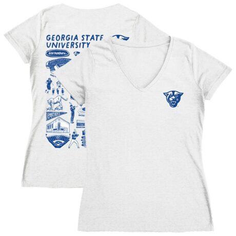 Georgia State Panthers Vive La Fete Women's Impressions Artwork V-Neck T-Shirt - White - Front View