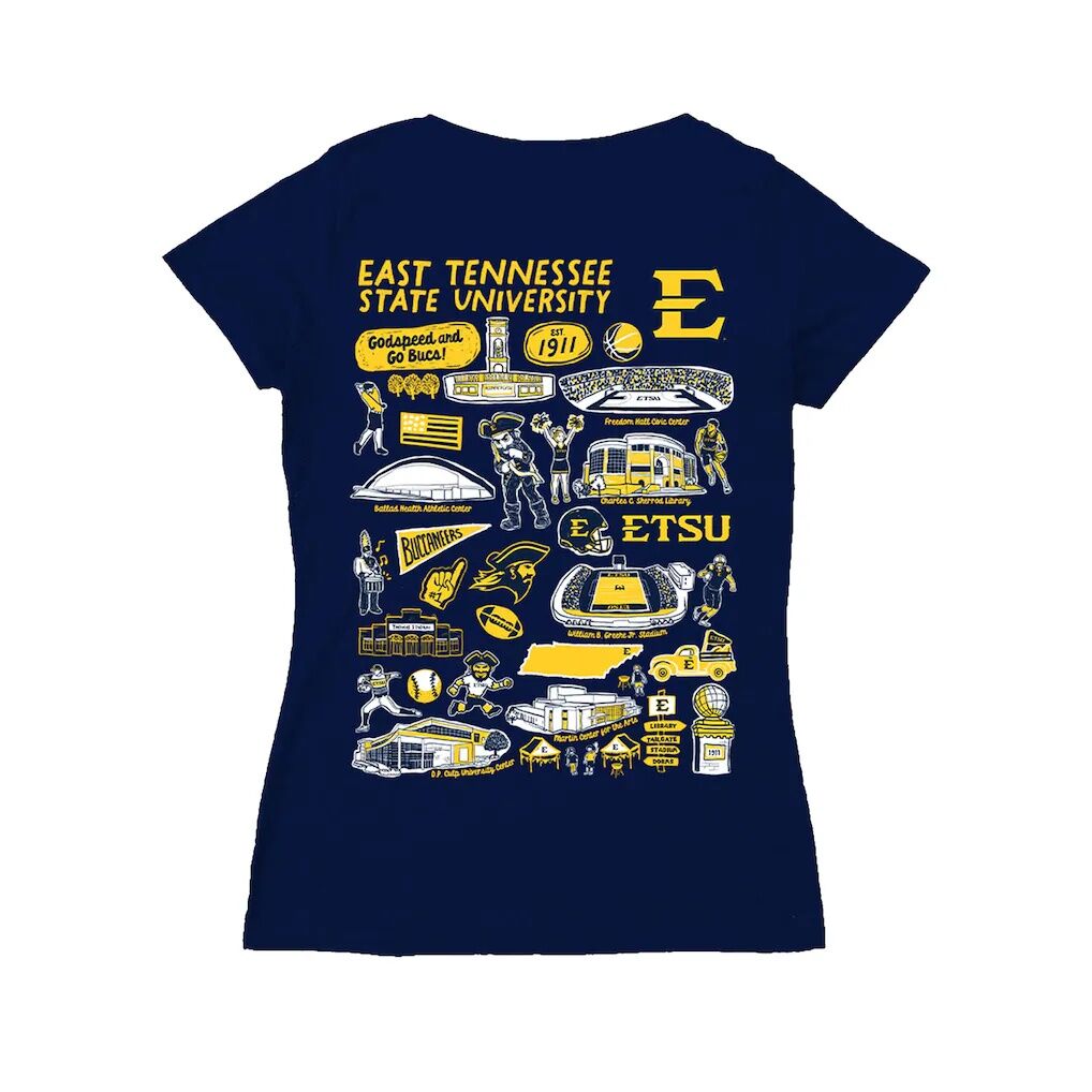 ETSU Buccaneers Vive La Fete Women's Impressions Artwork V-Neck T-Shirt