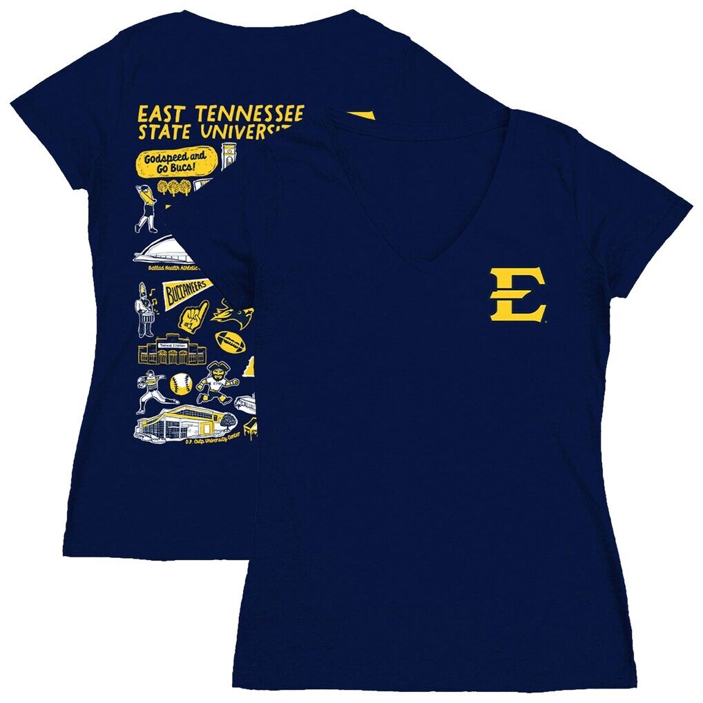 ETSU Buccaneers Vive La Fete Women's Impressions Artwork V-Neck T-Shirt