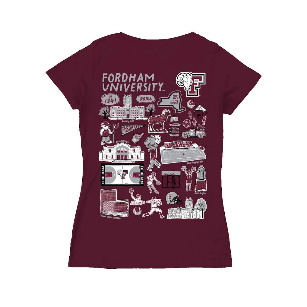 Fordham Rams Vive La Fete Women's Impressions Artwork V-Neck T-Shirt - Maroon