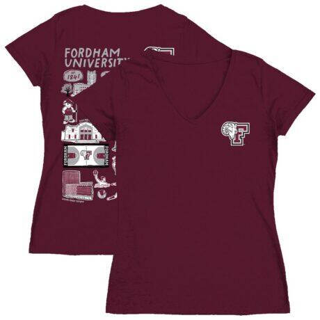 Fordham Rams Vive La Fete Women's Impressions Artwork V-Neck T-Shirt - Maroon - Front View