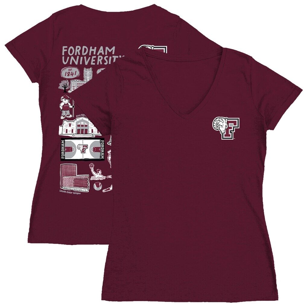 Fordham Rams Vive La Fete Women's Impressions Artwork V-Neck T-Shirt - Maroon