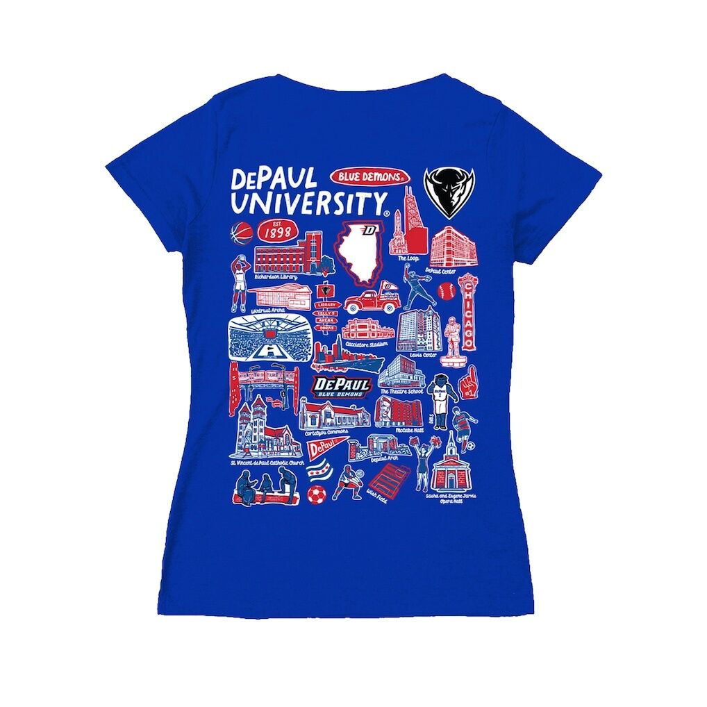 DePaul Blue Demons Vive La Fete Women's Impressions Artwork V-Neck T-Shirt - Royal