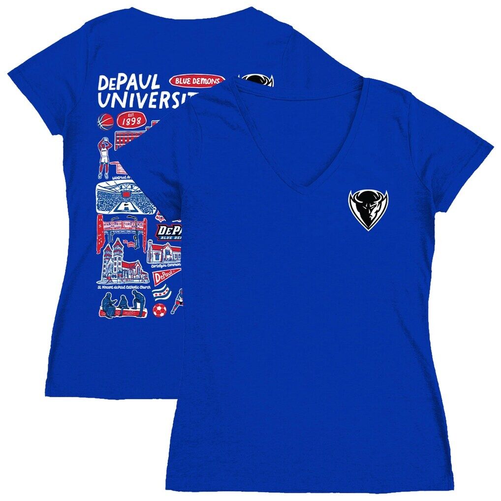 DePaul Blue Demons Vive La Fete Women's Impressions Artwork V-Neck T-Shirt - Royal