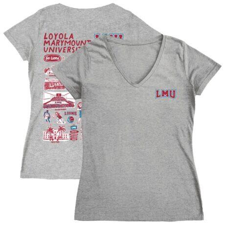 Loyola Marymount Lions Vive La Fete Women's Impressions Artwork V-Neck T-Shirt - Gray - Front View