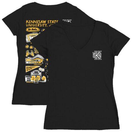 Kennesaw State Owls Vive La Fete Women's Impressions Artwork V-Neck Fitted T-Shirt - Black - Front View