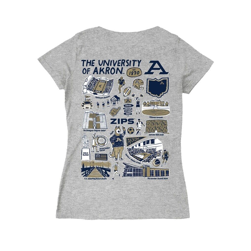 Akron Zips Vive La Fete Women's Impressions Artwork V-Neck Fitted T-Shirt