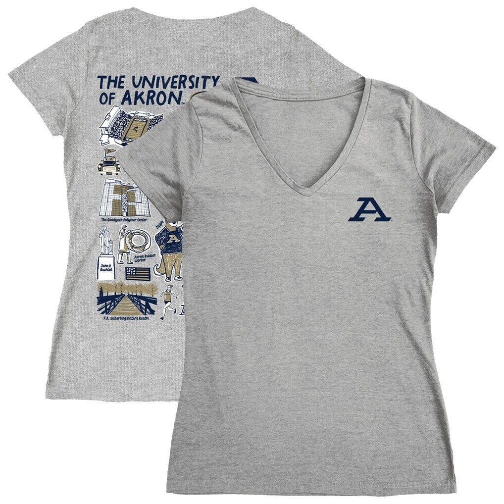 Akron Zips Vive La Fete Women's Impressions Artwork V-Neck Fitted T-Shirt