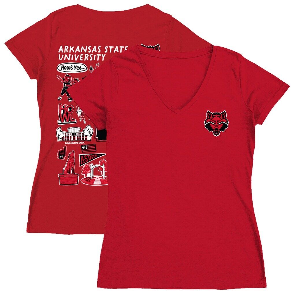 Arkansas State Red Wolves Vive La Fete Women's Impressions Artwork V-Neck T-Shirt