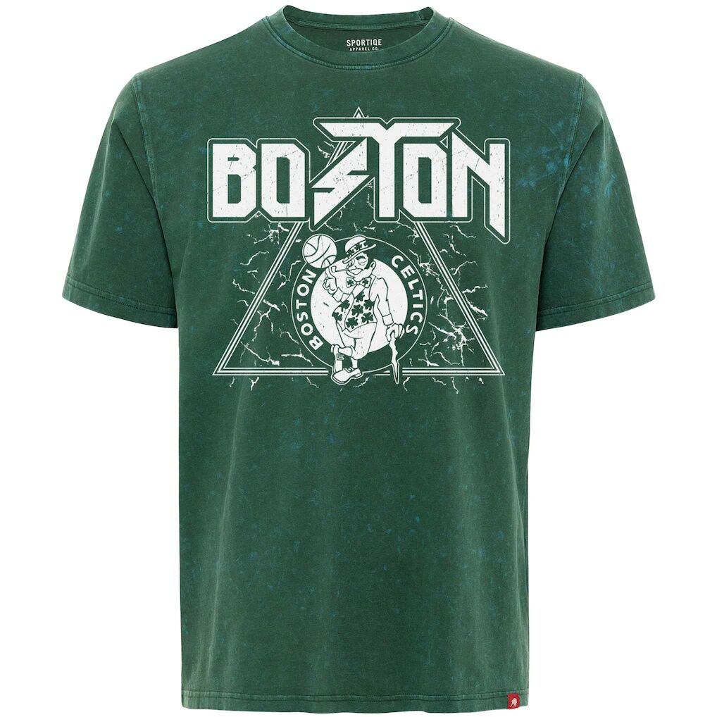 Boston Celtics Sportiqe Men’s Distressed Rock & Roll Collection Angus Premium Mineral Wash T-Shirt