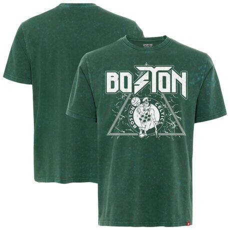 Boston Celtics Sportiqe Men's Distressed Rock & Roll Collection Angus Premium Mineral Wash T-Shirt - Green - Front View