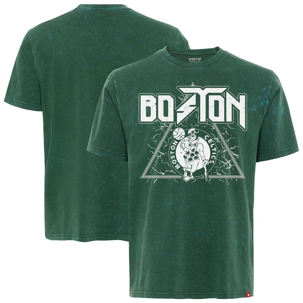 Boston Celtics Sportiqe Men’s Distressed Rock & Roll Collection Angus Premium Mineral Wash T-Shirt
