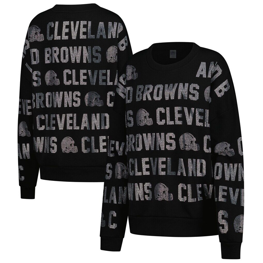 Cleveland Browns Gameday Couture Women's Oversized Hype Era Rhinestone Text Sweatshirt