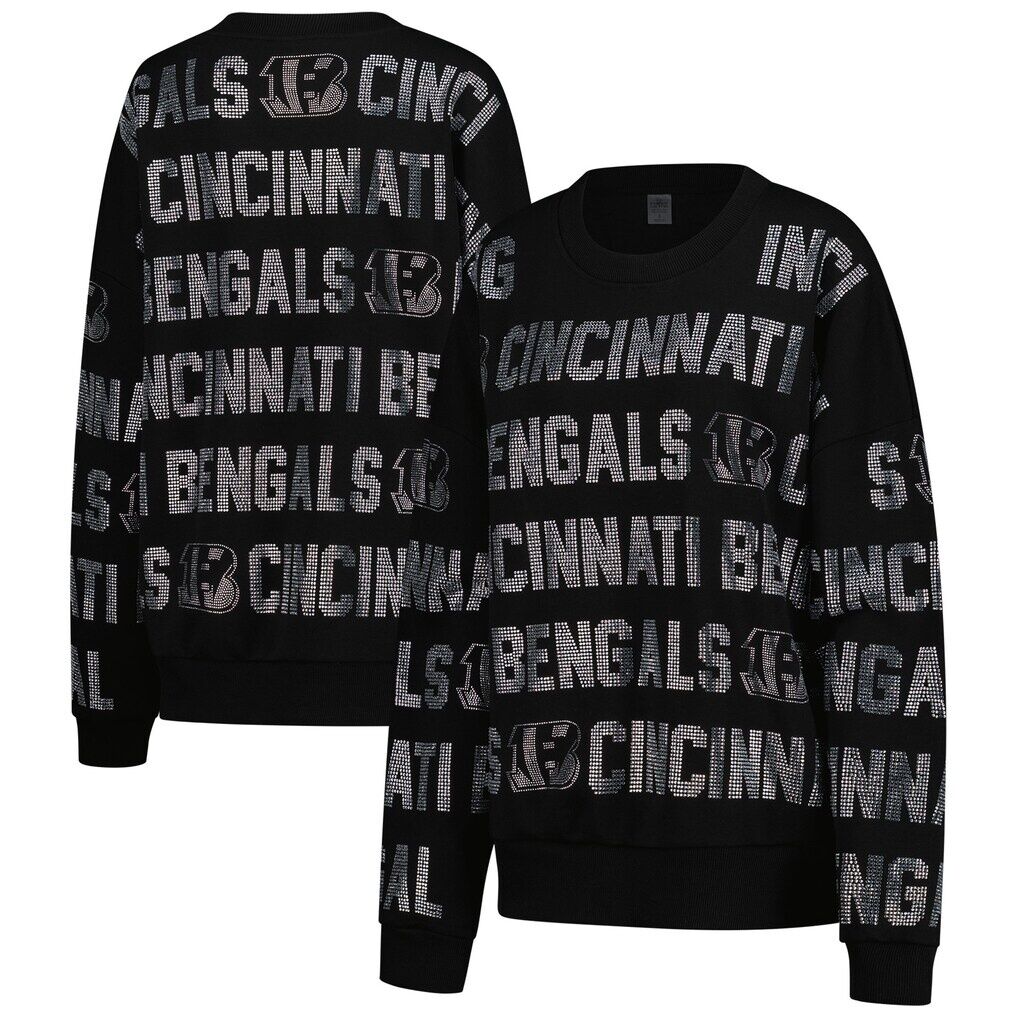 Cincinnati Bengals Gameday Couture Women's Oversized Hype Era Rhinestone Text Sweatshirt
