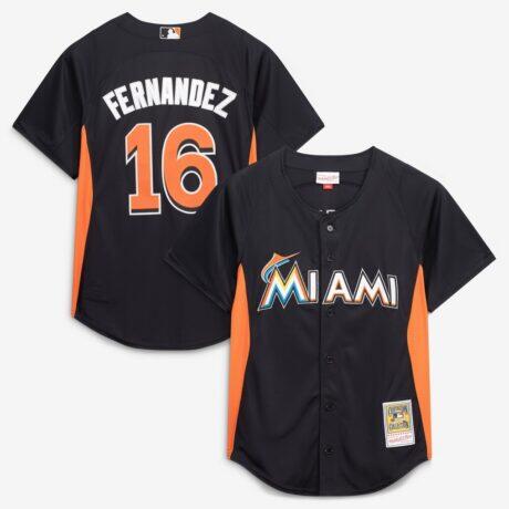 Jose Fernandez Miami Marlins Mitchell & Ness Authentic Batting Practice Jersey - Black - Front View