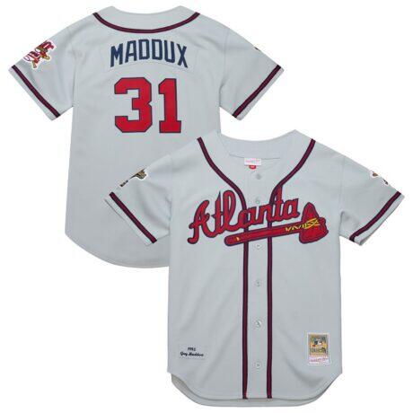 Greg Maddux Atlanta Braves Mitchell & Ness 1995 Throwback Authentic Jersey - Gray - Front View