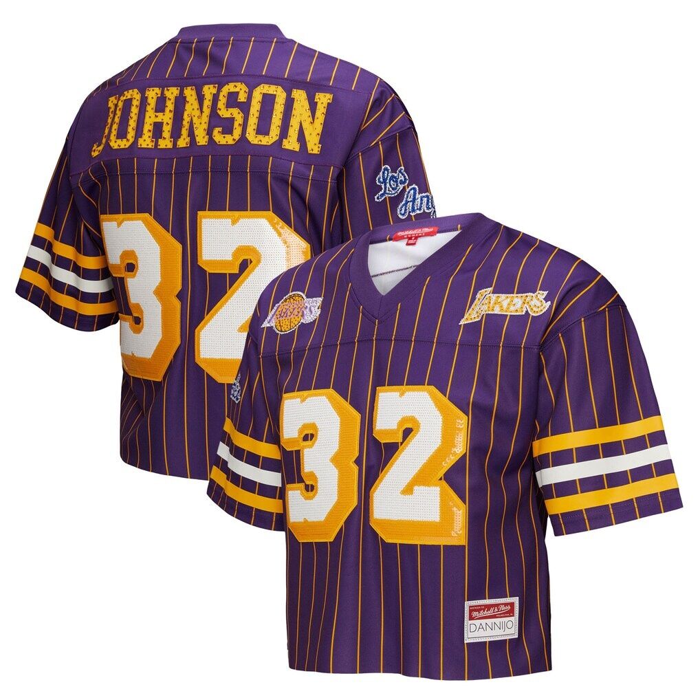 Magic Johnson Los Angeles Lakers Mitchell & Ness x DANNIJO Women's Cropped Football Fashion Jersey