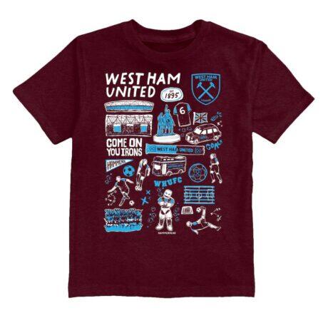 West Ham United Vive La Fete Youth Impressions Artwork T-Shirt - - Front View