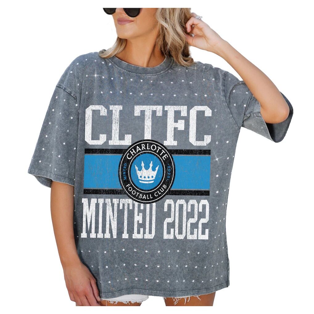 Charlotte FC Gameday Couture Women's Oversized Mini Rhinestone Classic T-Shirt