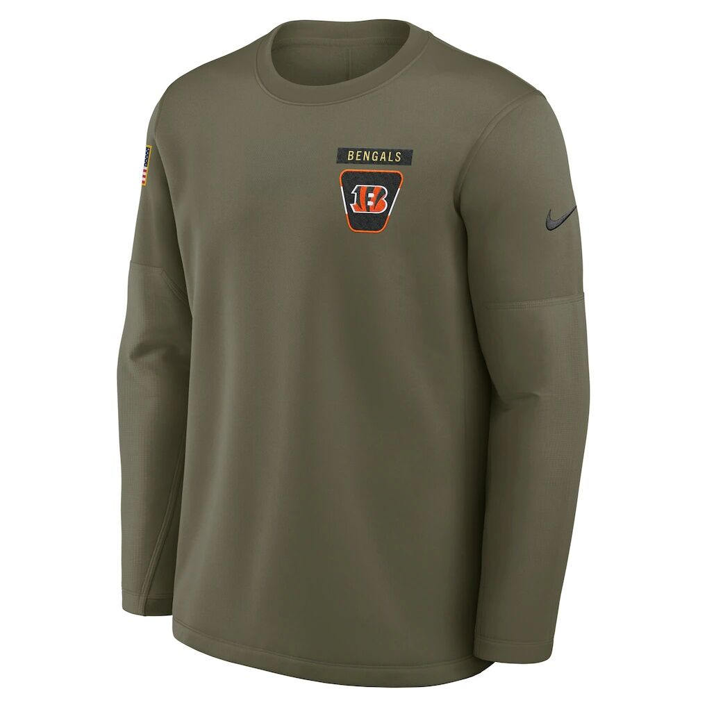 Cincinnati Bengals Nike 2025 Salute to Service Sideline Coaches Therma-FIT Long Sleeve Shirt - Olive