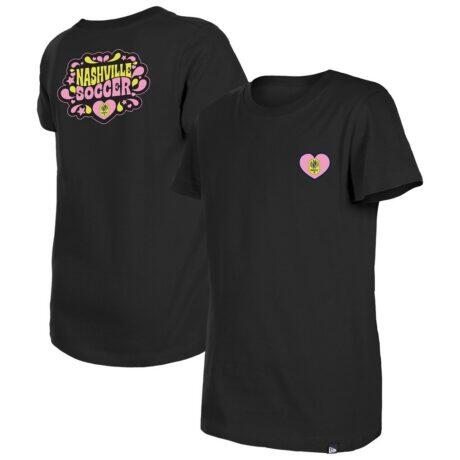 Nashville SC New Era Girls Youth Bubble Heart T-Shirt - Black - Front View