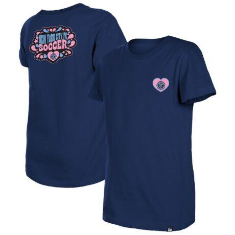 New York City FC New Era Girls Youth Bubble Heart T-Shirt - Navy - Front View