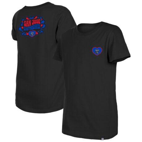 San Jose Earthquakes New Era Girls Youth Bubble Heart T-Shirt - Black - Front View