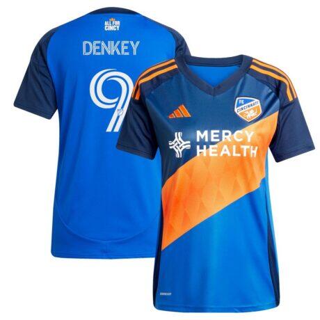 Kévin Denkey FC Cincinnati adidas Women's 2025 Orange and Blue Legacy Kit Replica Player Jersey - Blue - Front View