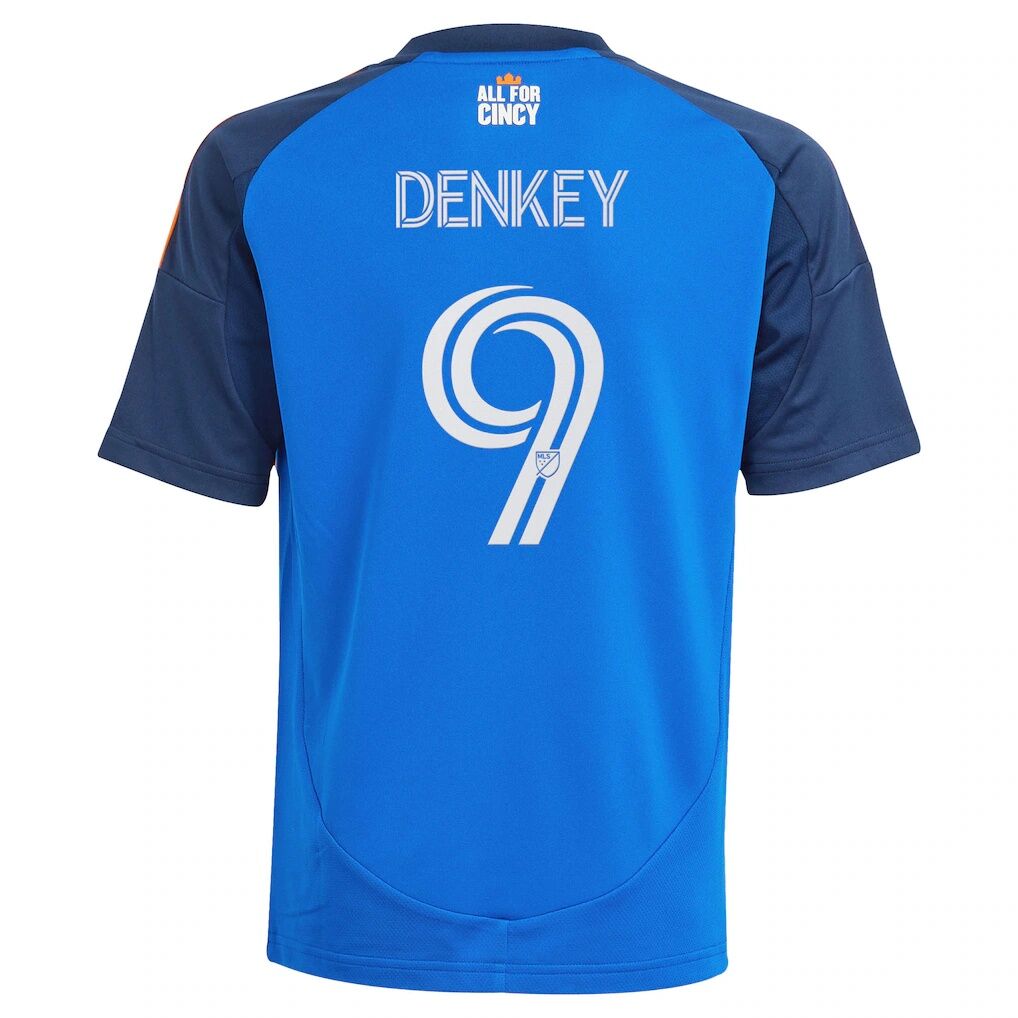 Kévin Denkey FC Cincinnati adidas Youth 2025 Orange and Blue Legacy Kit Replica Player Jersey