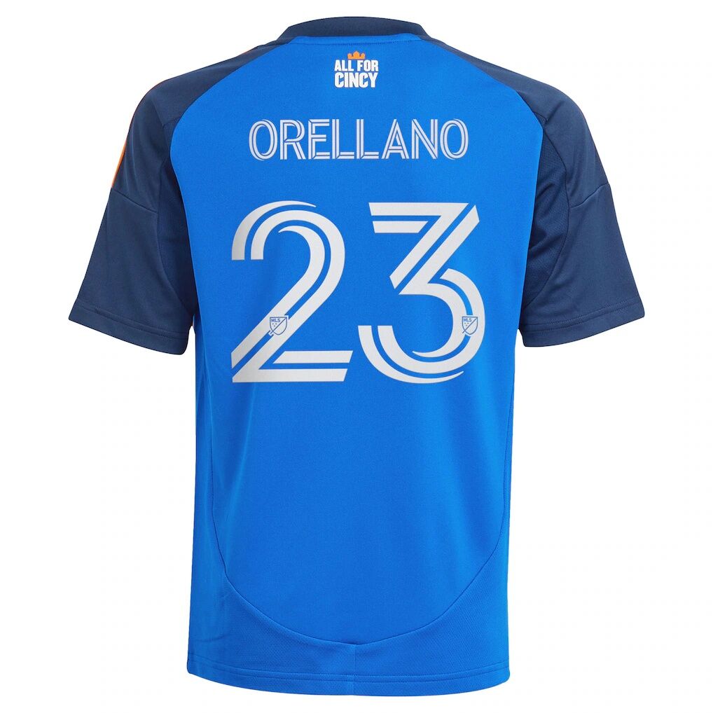 Luca Orellano FC Cincinnati adidas Youth 2025 Orange and Blue Legacy Kit Replica Player Jersey