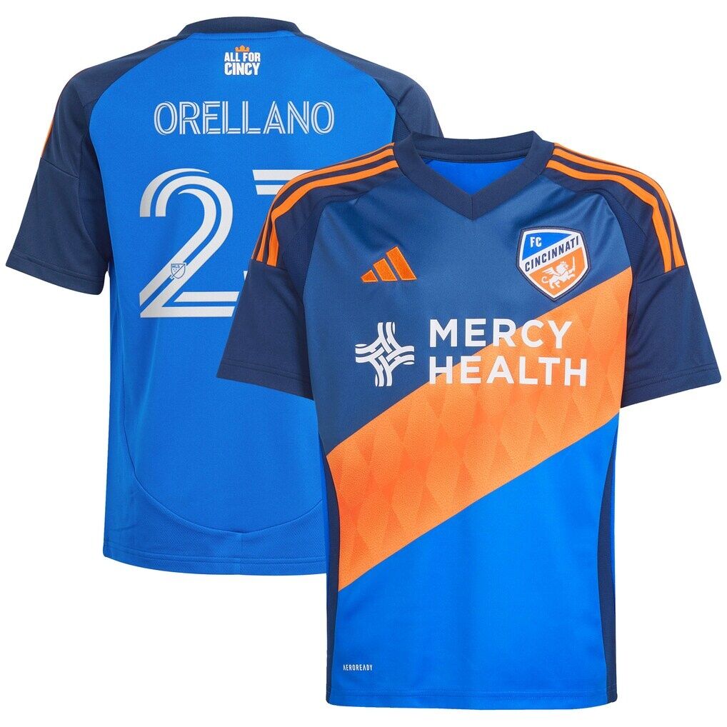 Luca Orellano FC Cincinnati adidas Youth 2025 Orange and Blue Legacy Kit Replica Player Jersey