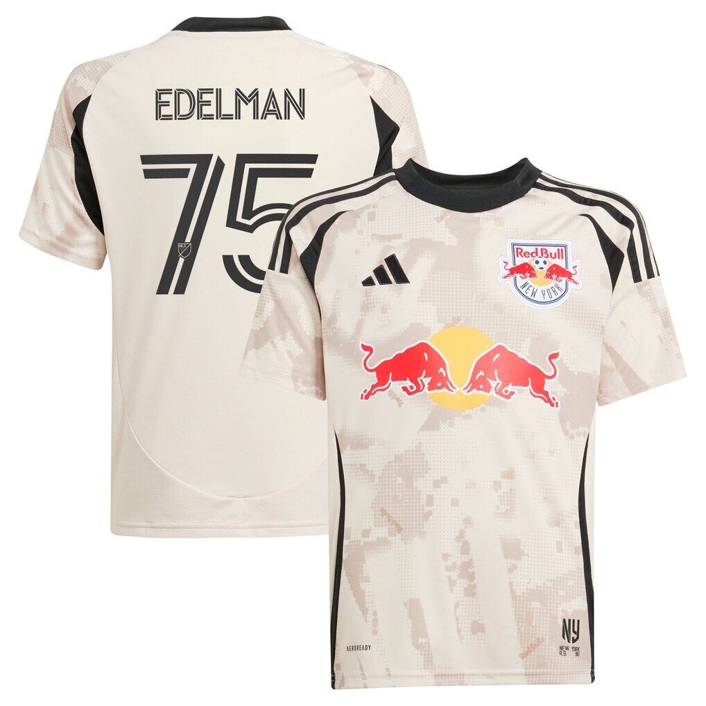 Daniel Edelman New York Red Bulls adidas Youth 2025 Stone Kit Replica Player Jersey - Tan