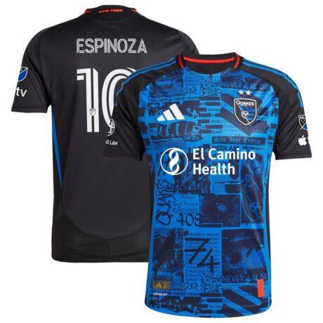 Cristian Espinoza San Jose Earthquakes adidas 2025 Headliner Authentic Player Jersey - Black - Front View