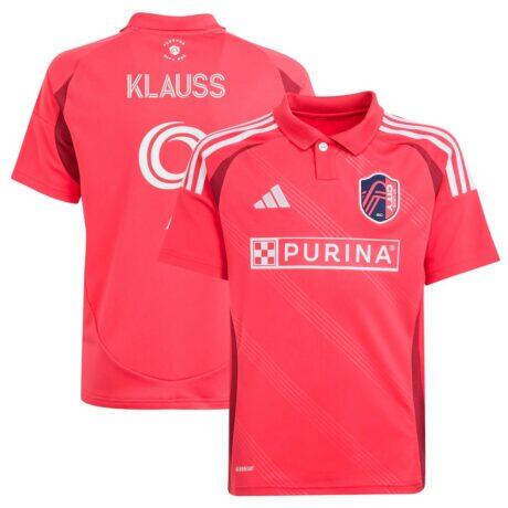 João Klauss St. Louis City SC adidas Youth 2025 Forever CITY Red Replica Player Jersey - Red - Front View