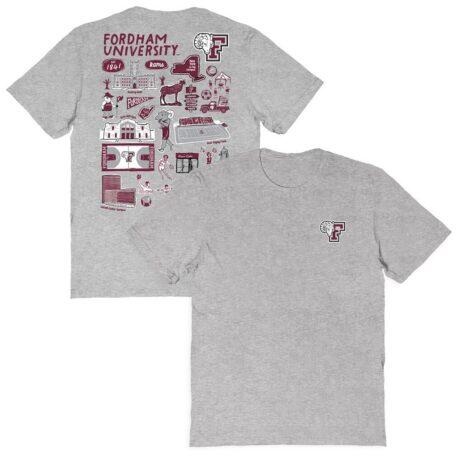 Fordham Rams Vive La Fete Women's Impressions Artwork Relaxed Fit T-Shirt - Gray - Front View