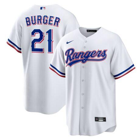 Jake Burger Texas Rangers Nike Home Replica Jersey - White - Front View