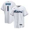 Miami Marlins Nike #1 Groom Home Replica Jersey - White - Front View