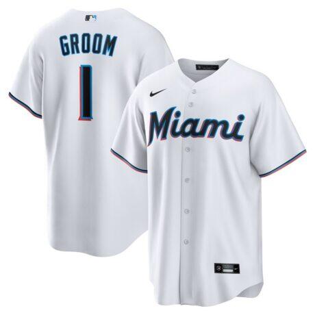 Miami Marlins Nike #1 Groom Home Replica Jersey - White - Front View