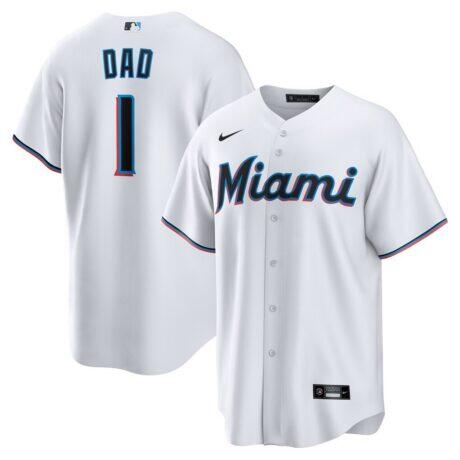 Miami Marlins Nike #1 Dad Home Replica Jersey - White - Front View