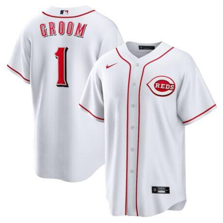 Cincinnati Reds Nike #1 Groom Home Replica Jersey - White - Front View