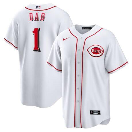 Cincinnati Reds Nike #1 Dad Home Replica Jersey - White - Front View