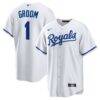 Kansas City Royals Nike #1 Groom Home Replica Jersey - White - Front View