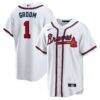 Atlanta Braves Nike #1 Groom Home Replica Jersey - White - Front View