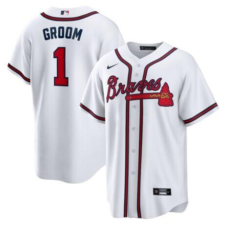 Atlanta Braves Nike #1 Groom Home Replica Jersey - White - Front View